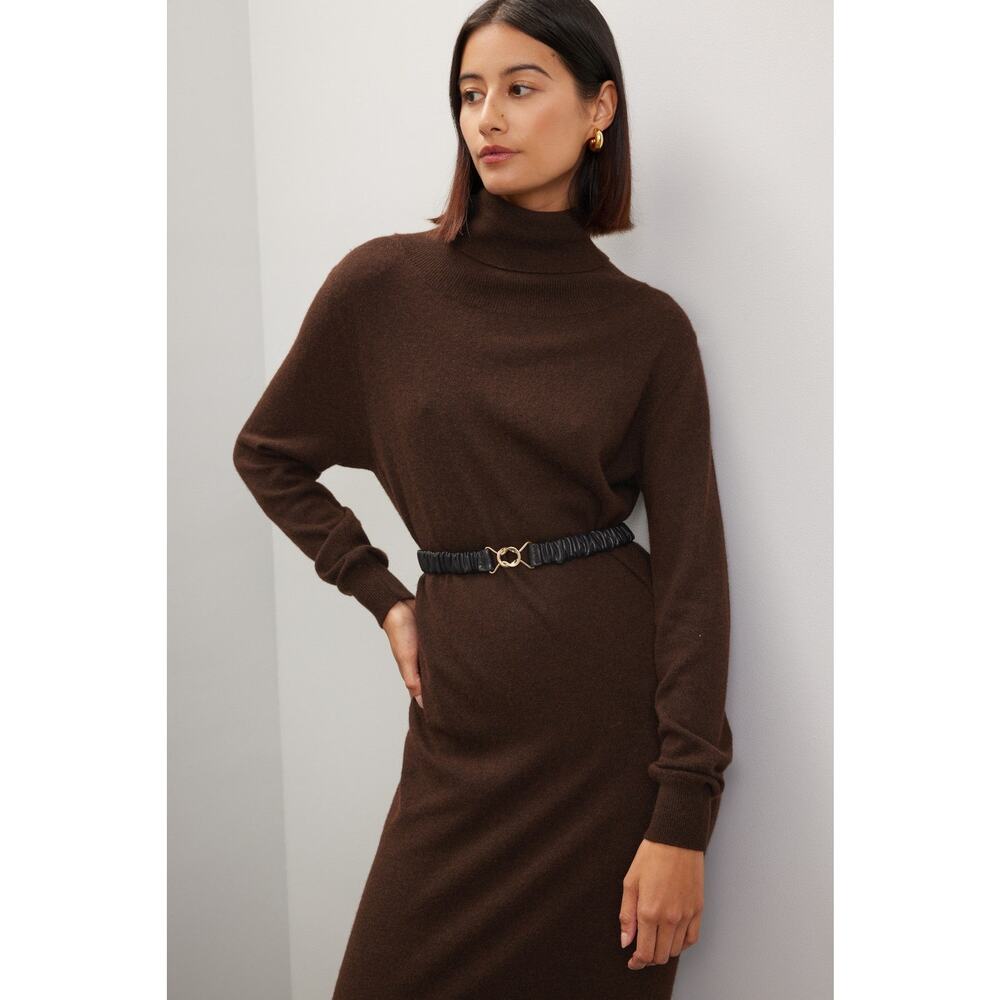 Pietro Brunelli Milano Brown La Salle Wool Blend Turtleneck Sweater Maxi Dress S - Picture 4 of 15